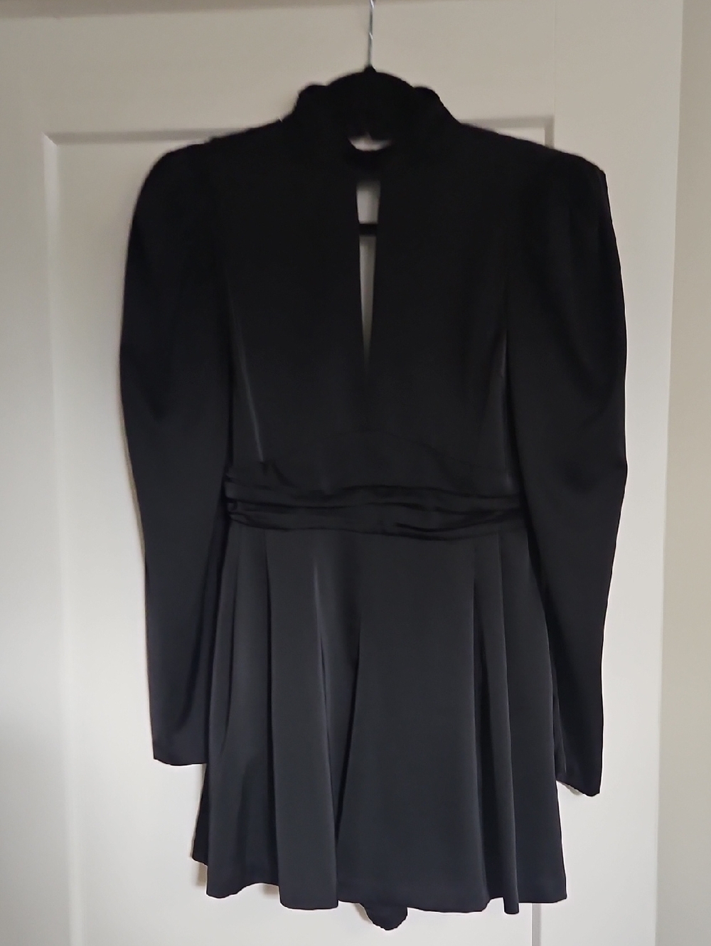 Dynamite Black Long-Sleeve Romper with Front Keyhole